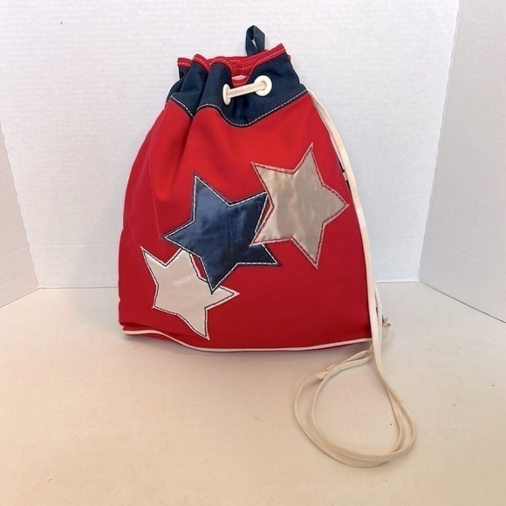 Red Star-Patterned Drawstring Bag EUC